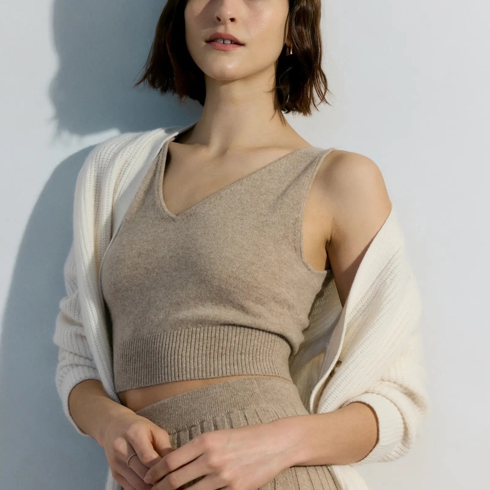 Quince Mongolian Cashmere Cropped Tank - Oatmeal
